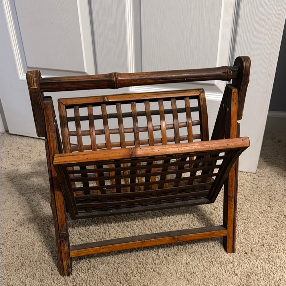 Vintage Bamboo Magazine Rack Bin Storage